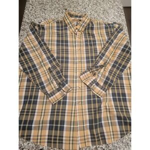 Sutter & Grant Mens 2X Plaid Button Down Shirt Tan Green Navy Long Sleeve